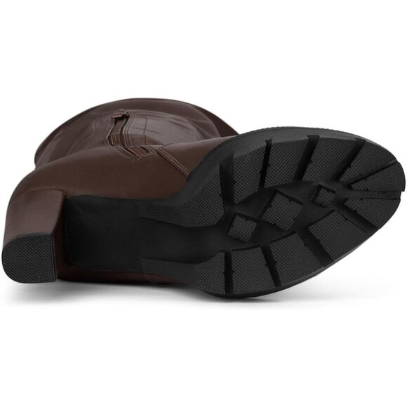 Women's Coffee Platform Boots Chunky Heel Over Knee High Rounded Toe Long Boots - Picture 6 of 7